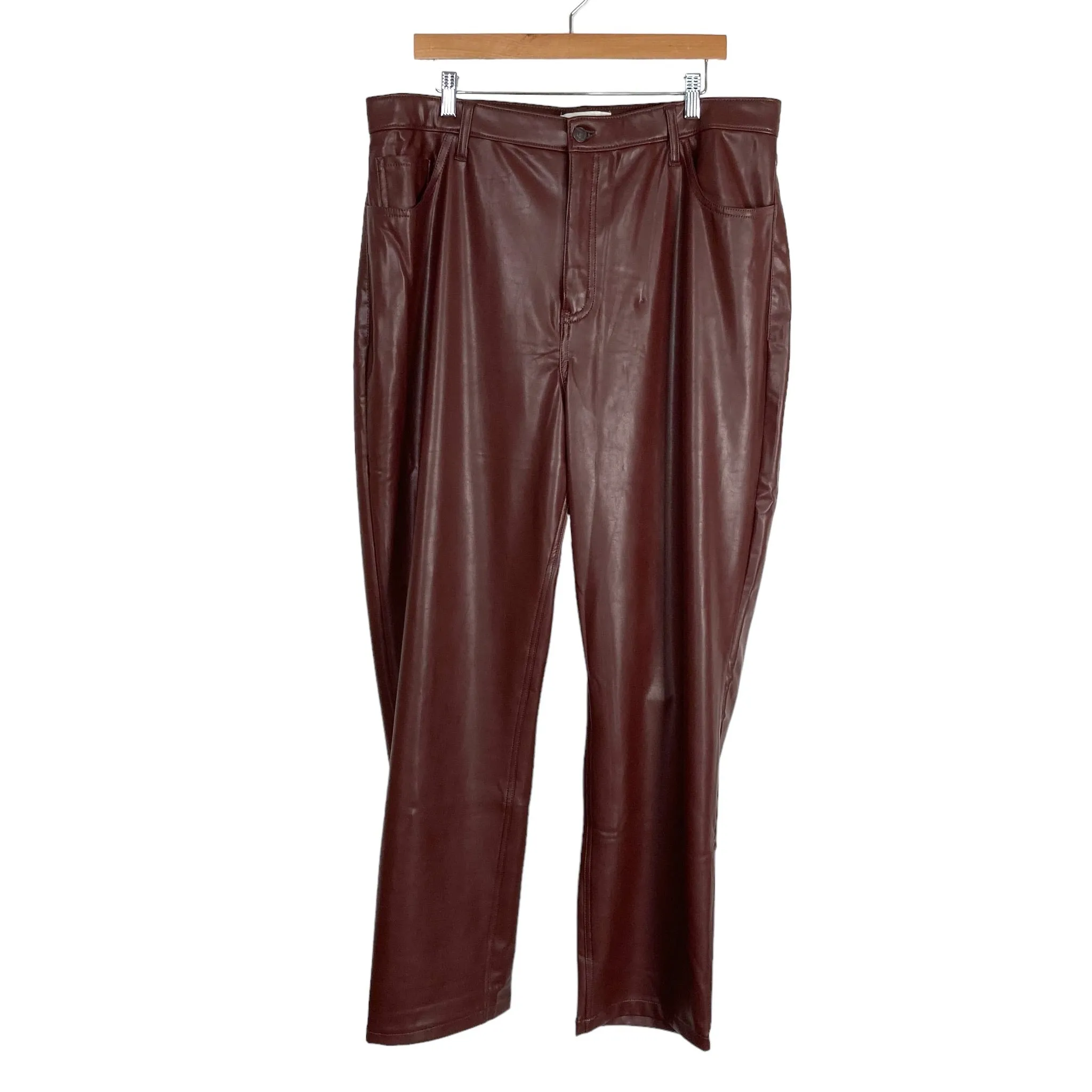 Abercrombie & Fitch Brown Vegan Leather Curve Love 90's Straight Ultra High Rise Pants- Size 34/18 (Inseam 30”, sold out online)