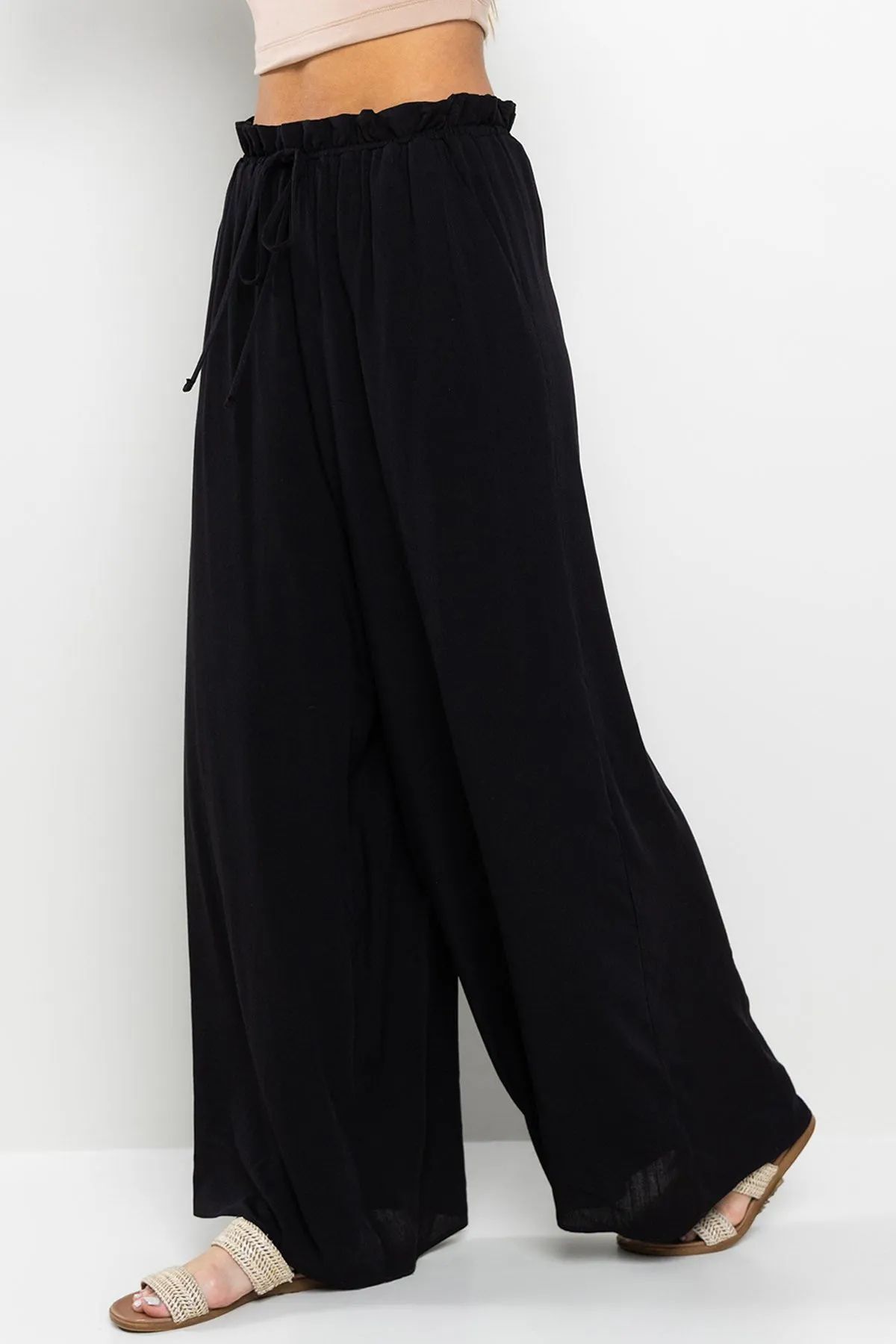 Beach Vacation Shirring Detail Wide Pants - Final Sale