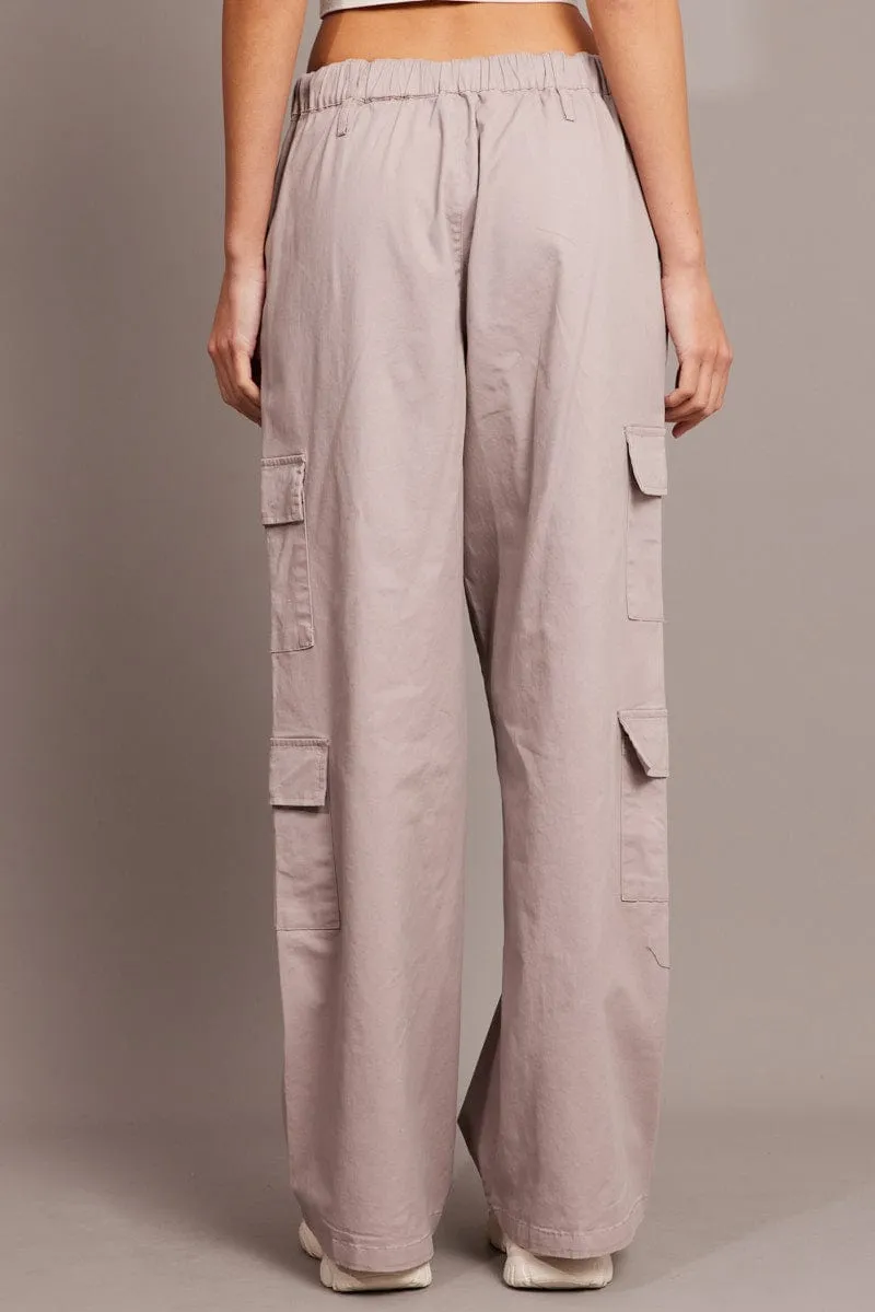 Beige Cargo Pants Low Rise