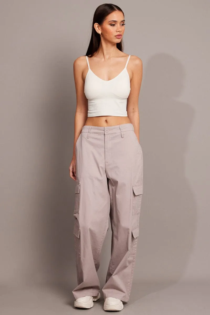 Beige Cargo Pants Low Rise