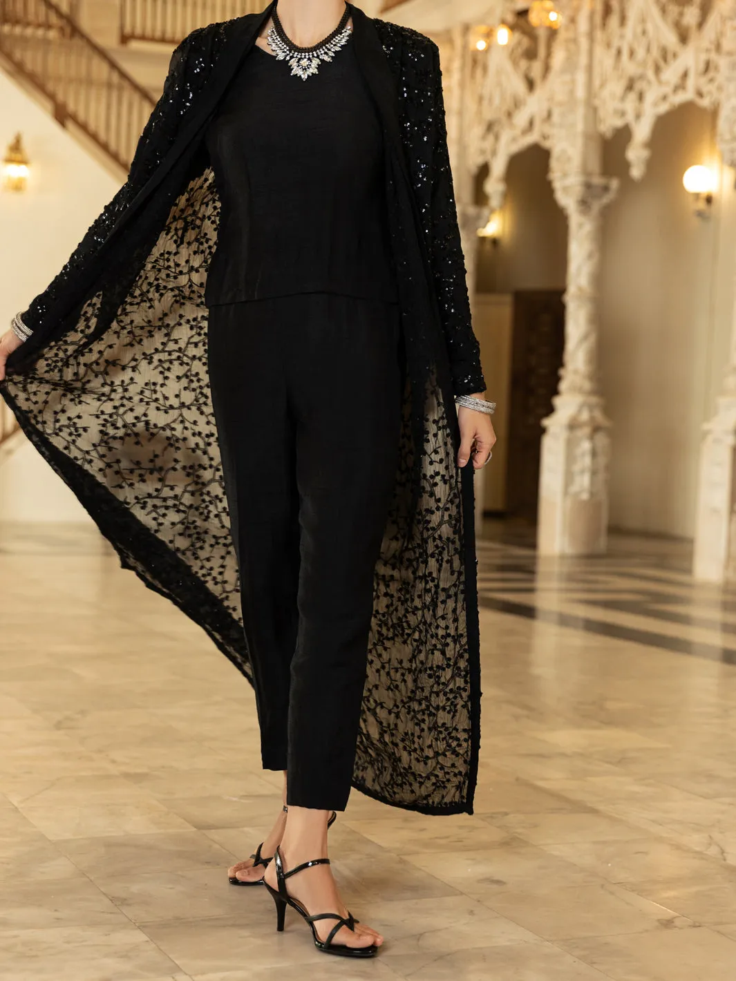 Black Chiffon 2 Piece Formal Stitched - AL-2PS-LS-351