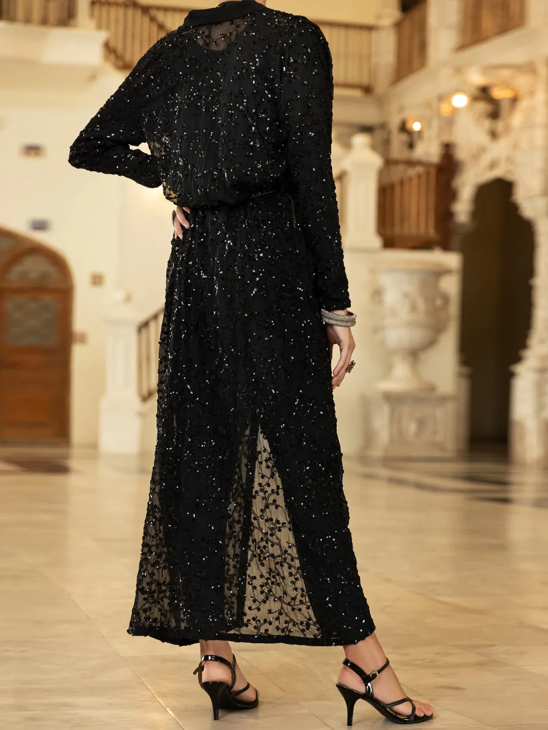 Black Chiffon 2 Piece Formal Stitched - AL-2PS-LS-351