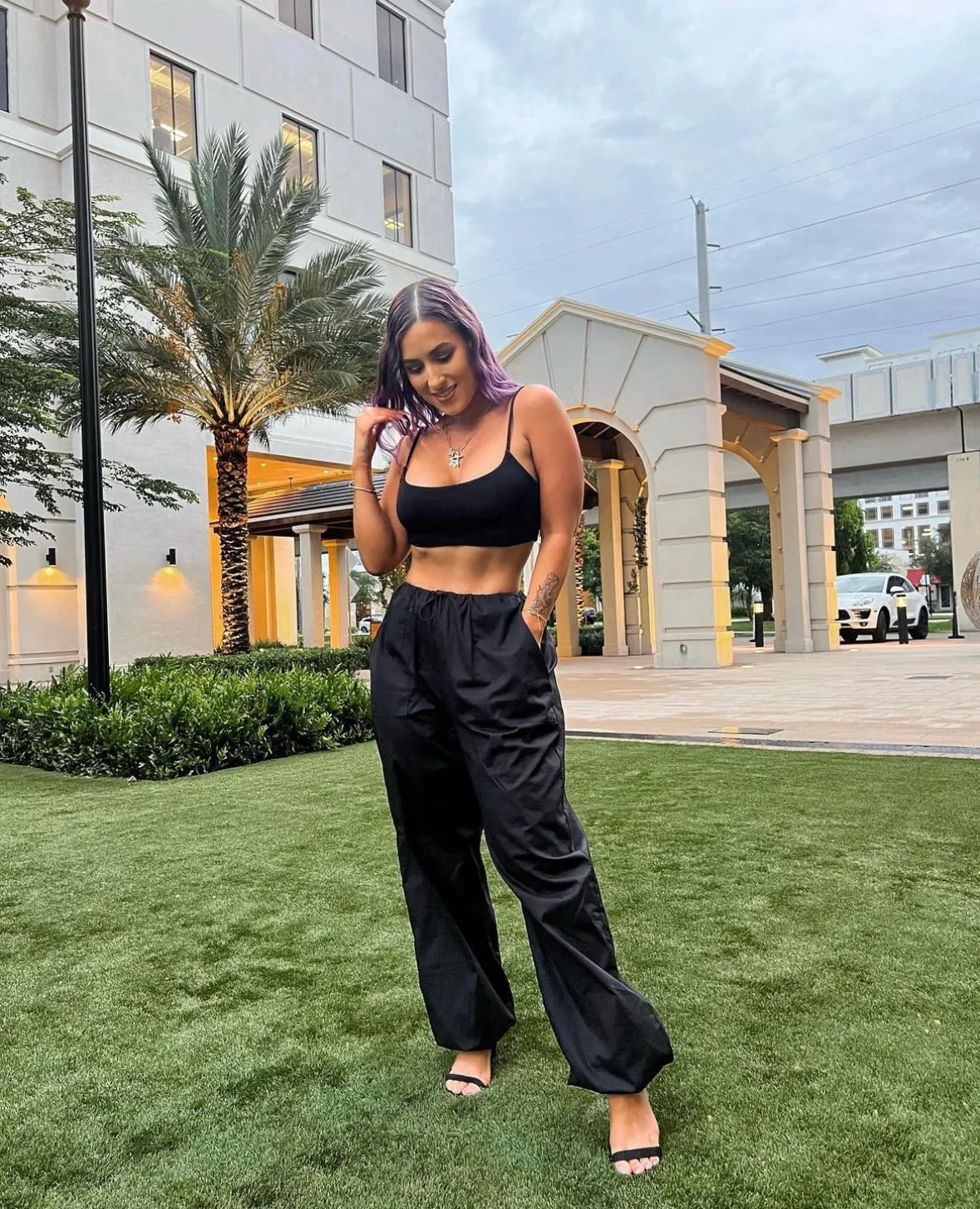 Black Crop Top Parachute Palazzo Pants Two Piece Set