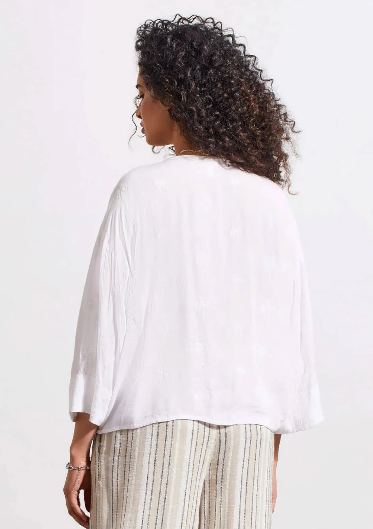 Button Front Kimono Blouse - White