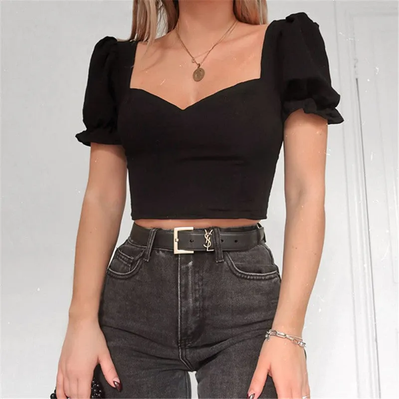 Casual trend retro palace style square neck short-sleeved blouse women