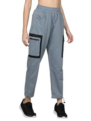 CHKOKKO Women Designer Stylish Regular Fit Casual Poly Cotton Track Pants SlateGrey L