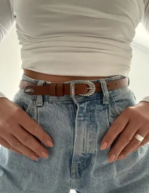 Cordelia Brown Leather Skinny Belt