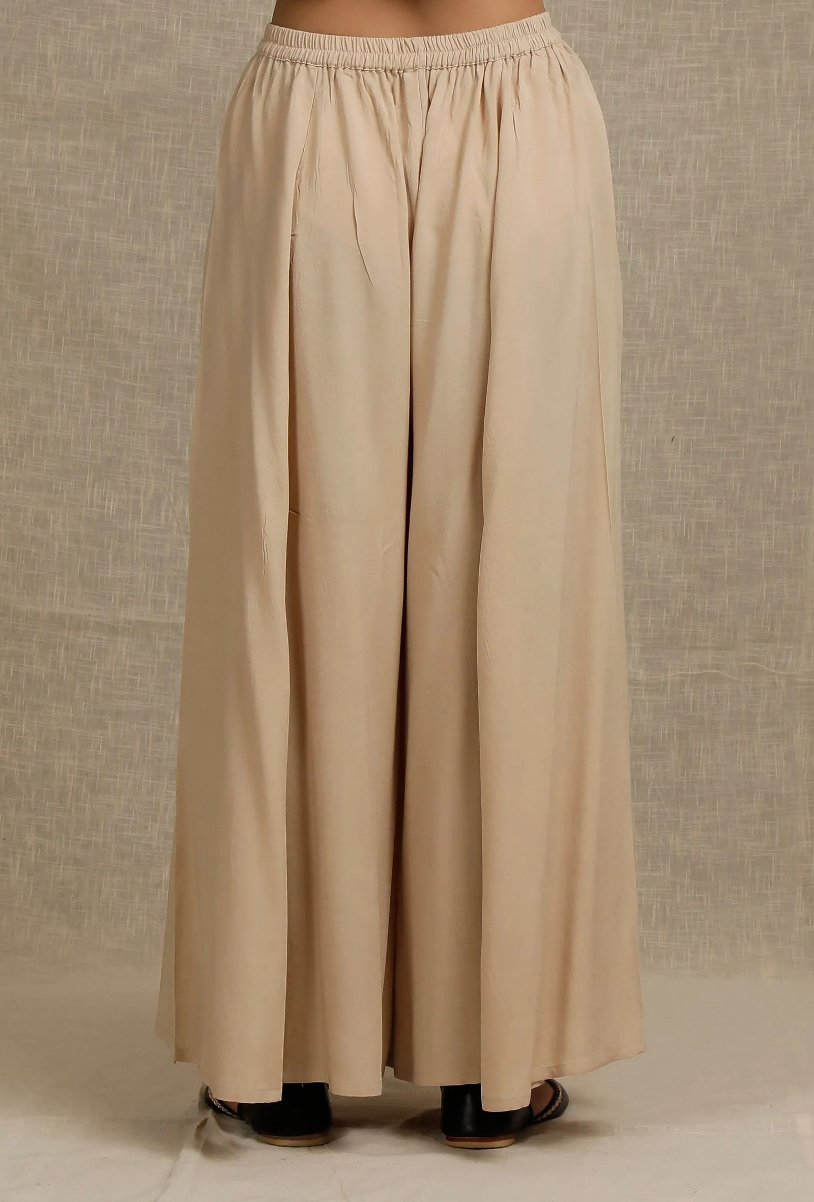 Ecru Solid Flared Palazzo Pants