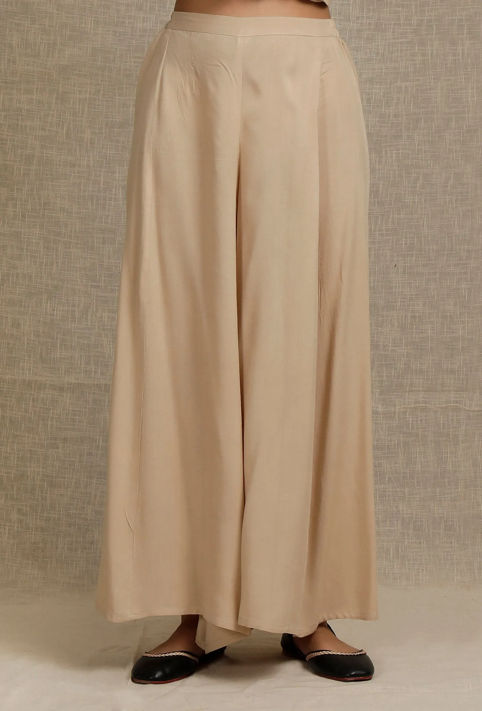 Ecru Solid Flared Palazzo Pants