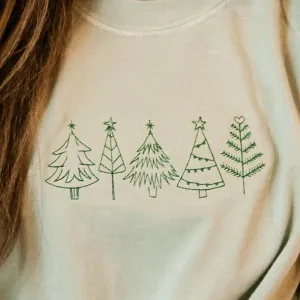 Embroidered Outline Christmas Trees - Comfort Colors Tee