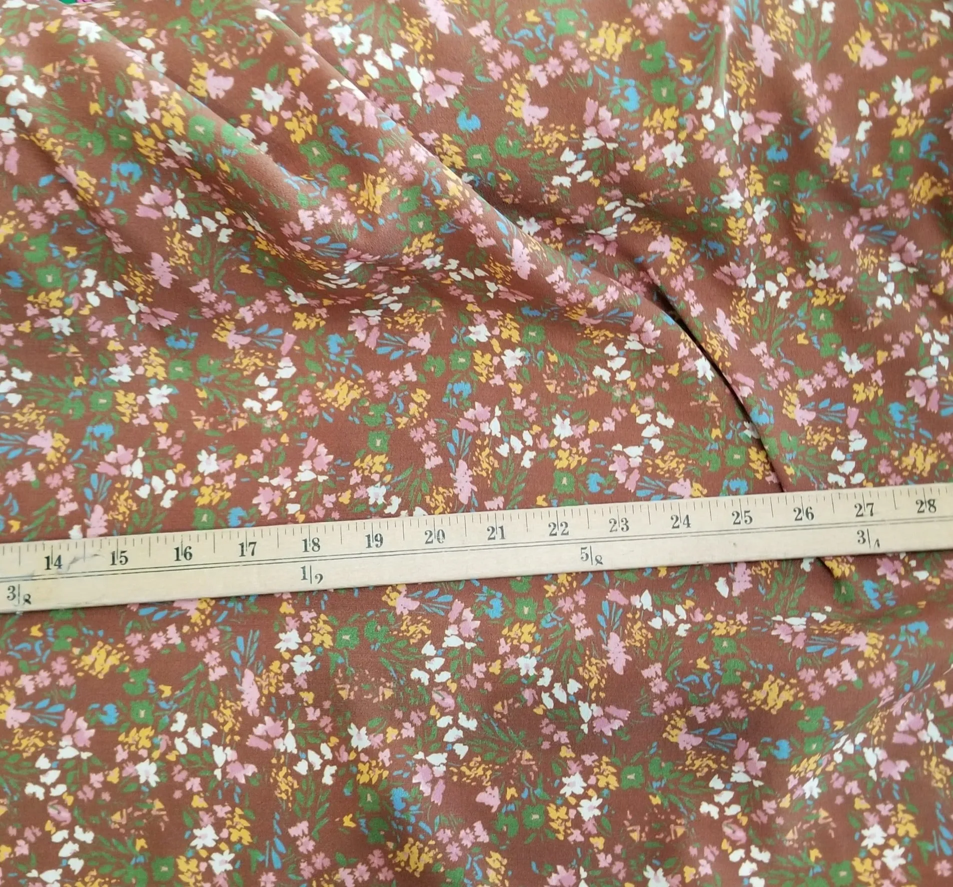 End of Bolt: 1-5/8th yards of Designer Deadstock Cottage Floral Rayon Crepe Woven- remnant