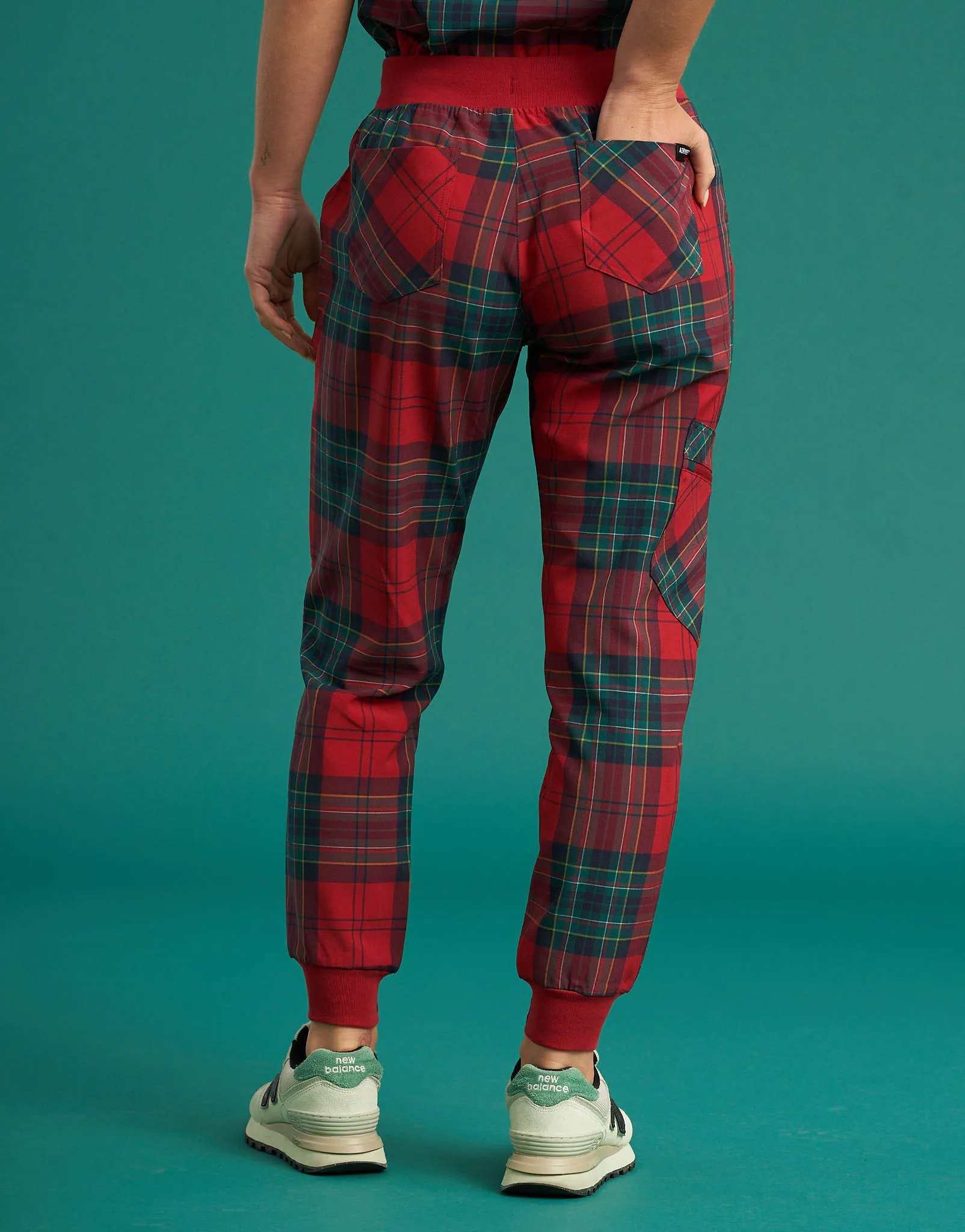 Essential Jogger Scrub Pants - Christmas Red Tartan