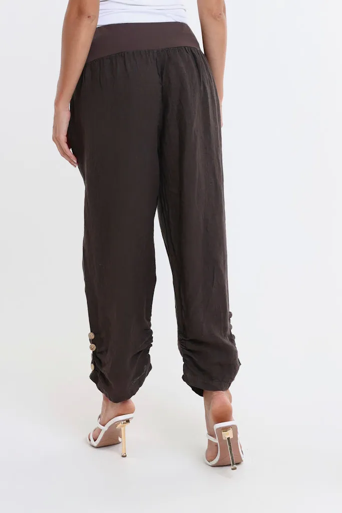 Georgia Side Ruche Linen Pant (PL163)