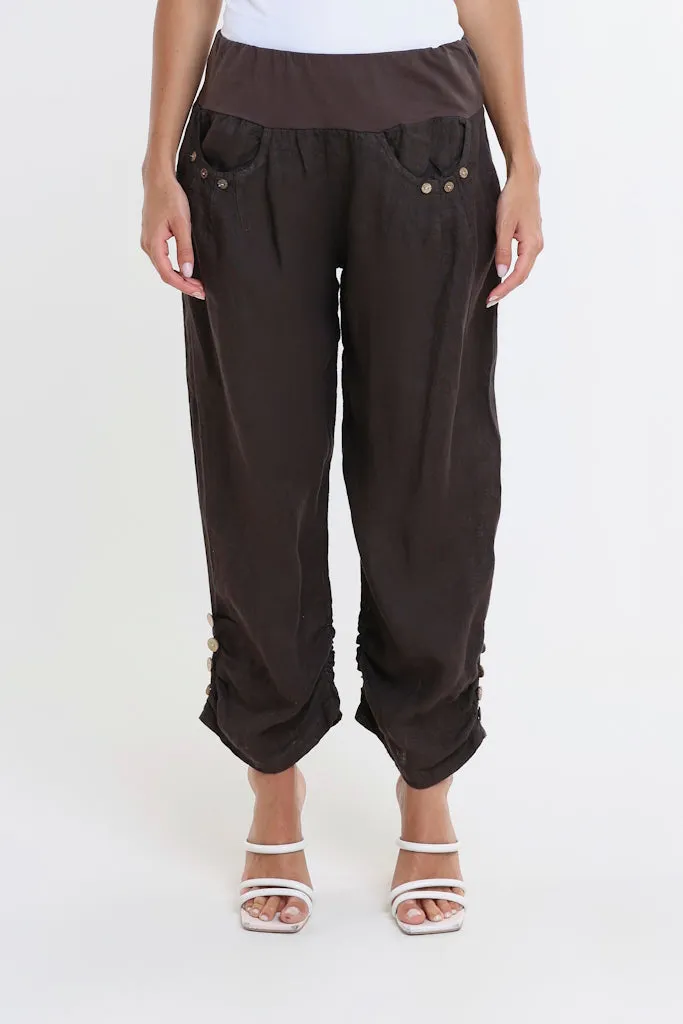 Georgia Side Ruche Linen Pant (PL163)