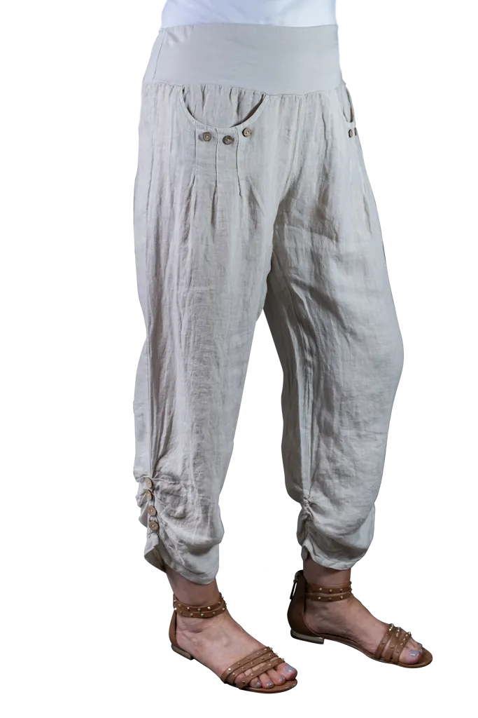 Georgia Side Ruche Linen Pant (PL163)