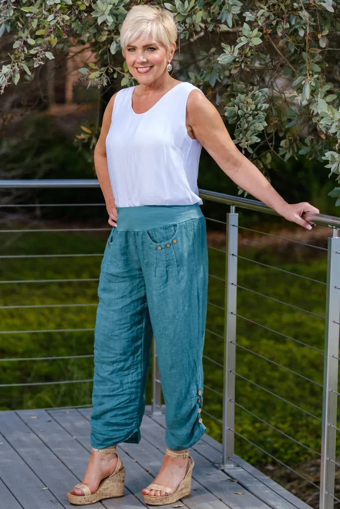 Georgia Side Ruche Linen Pant (PL163)