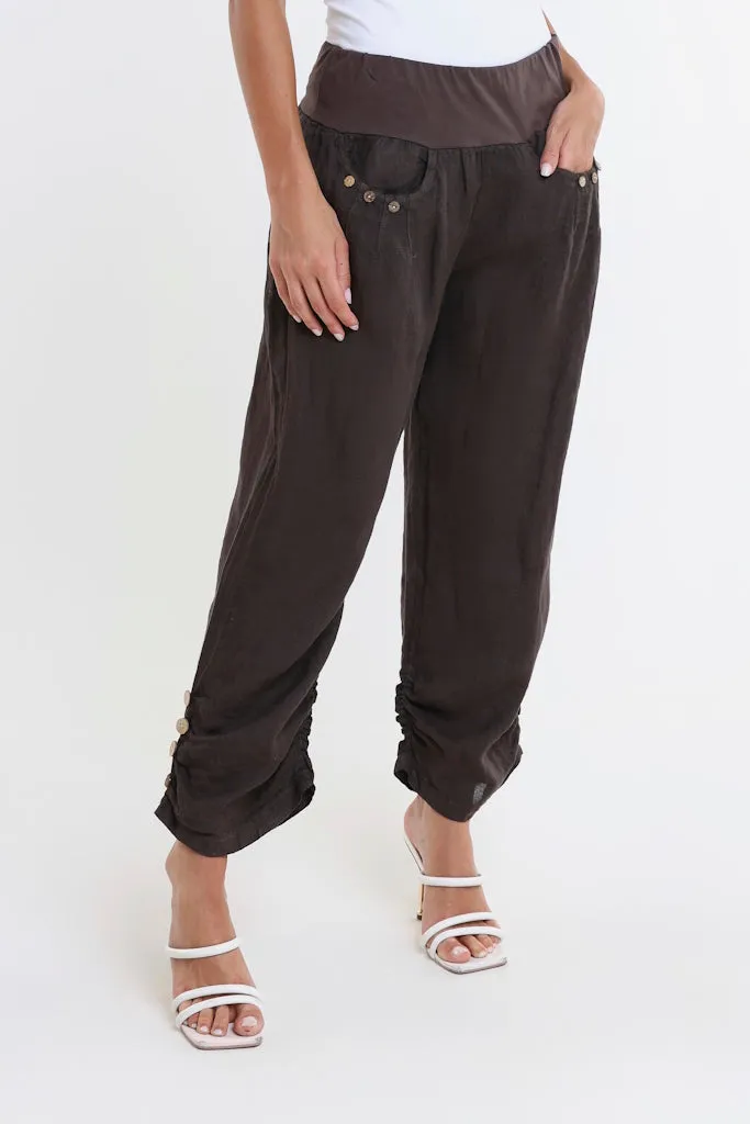 Georgia Side Ruche Linen Pant (PL163)