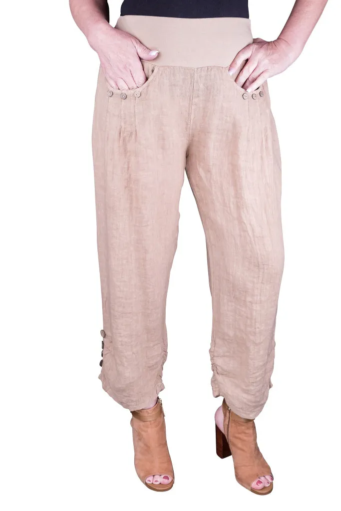 Georgia Side Ruche Linen Pant (PL163)