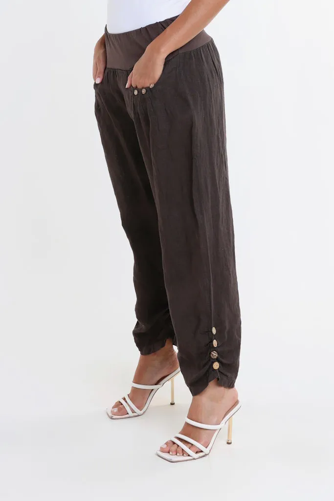 Georgia Side Ruche Linen Pant (PL163)