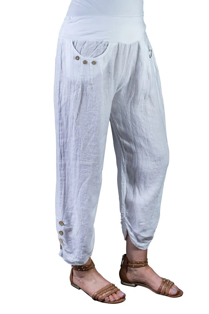 Georgia Side Ruche Linen Pant (PL163)