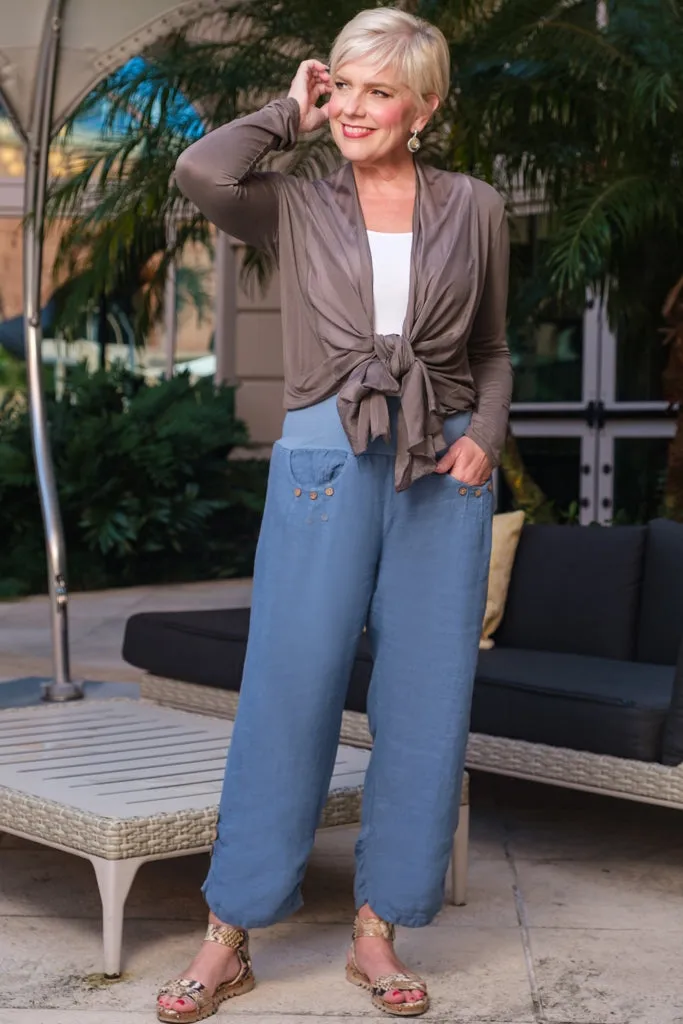 Georgia Side Ruche Linen Pant (PL163)