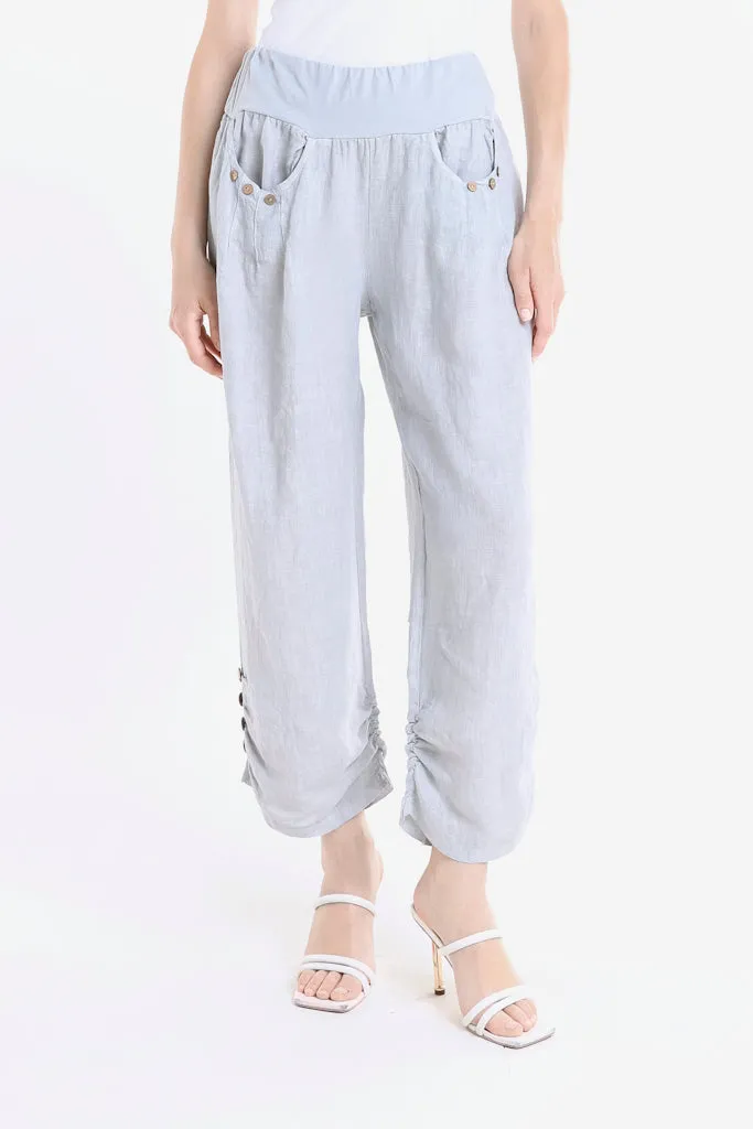 Georgia Side Ruche Linen Pant (PL163)