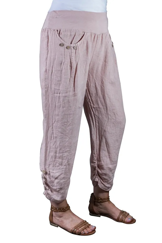 Georgia Side Ruche Linen Pant (PL163)