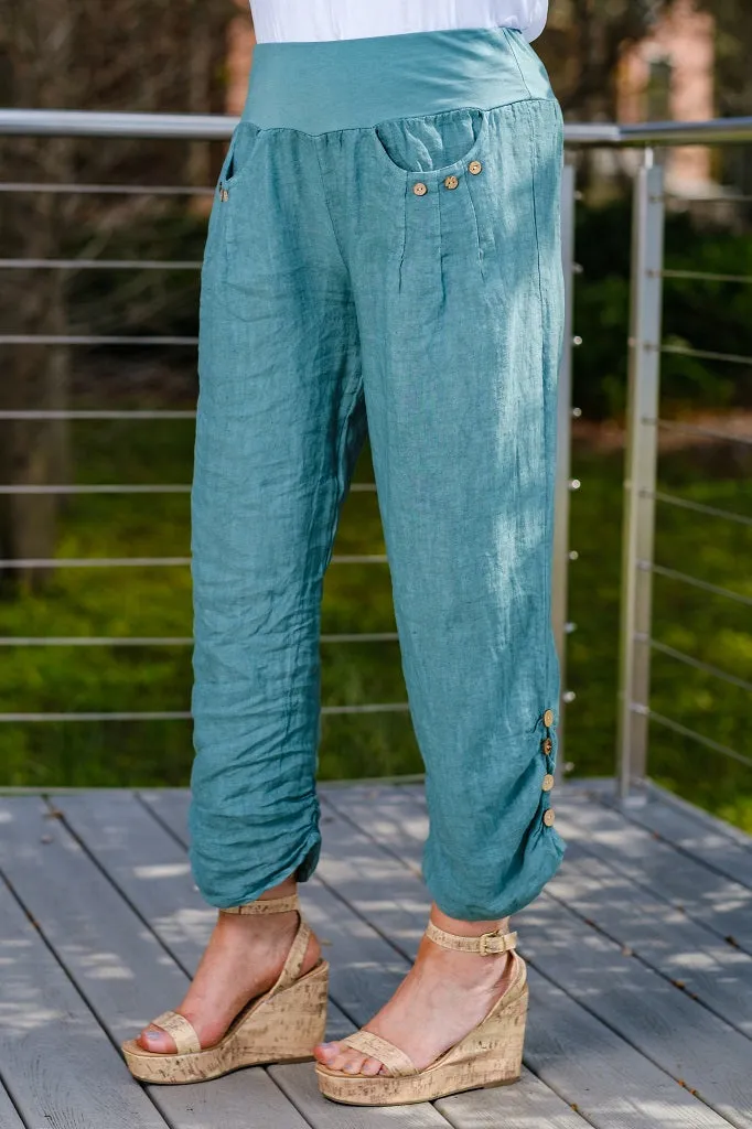 Georgia Side Ruche Linen Pant (PL163)