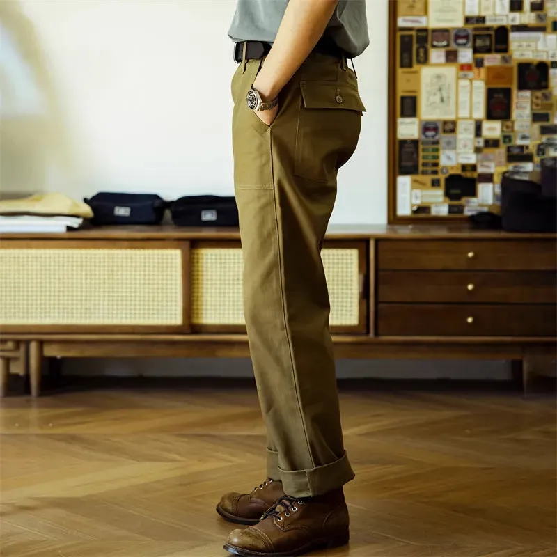 Herringbone Casual Pants with High Waist Straight Leg