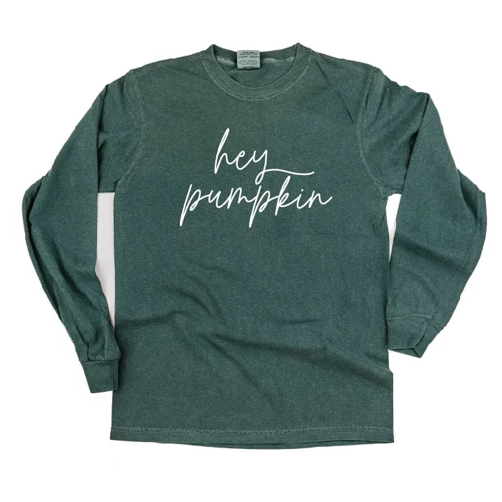 Hey Pumpkin - Cursive - LONG SLEEVE COMFORT COLORS TEE