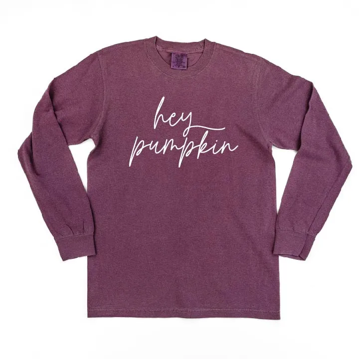 Hey Pumpkin - Cursive - LONG SLEEVE COMFORT COLORS TEE