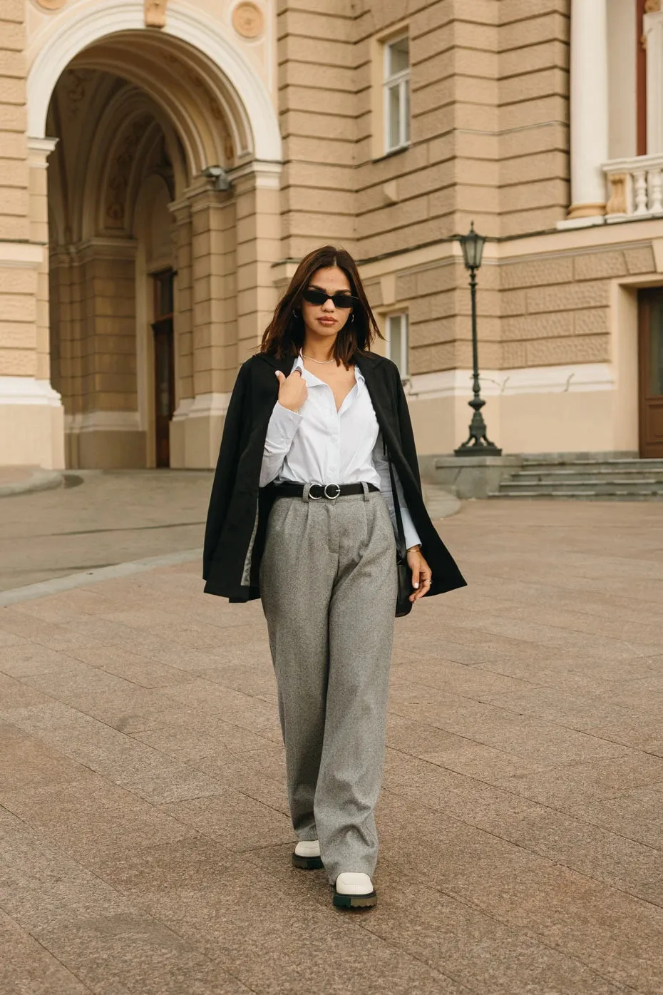 High Rise Flared Wide Leg Pants Gray Stylish Pants