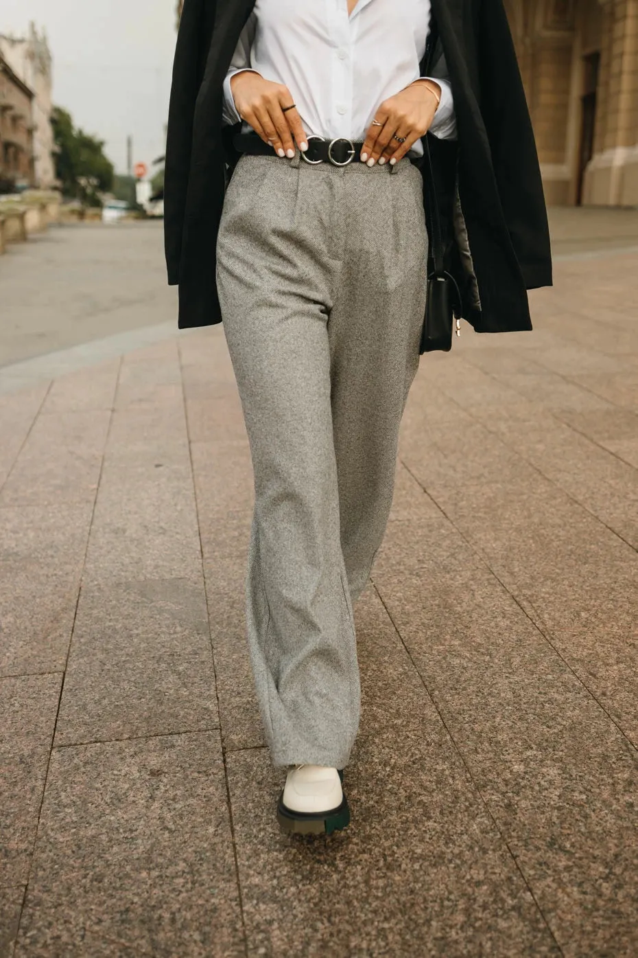 High Rise Flared Wide Leg Pants Gray Stylish Pants