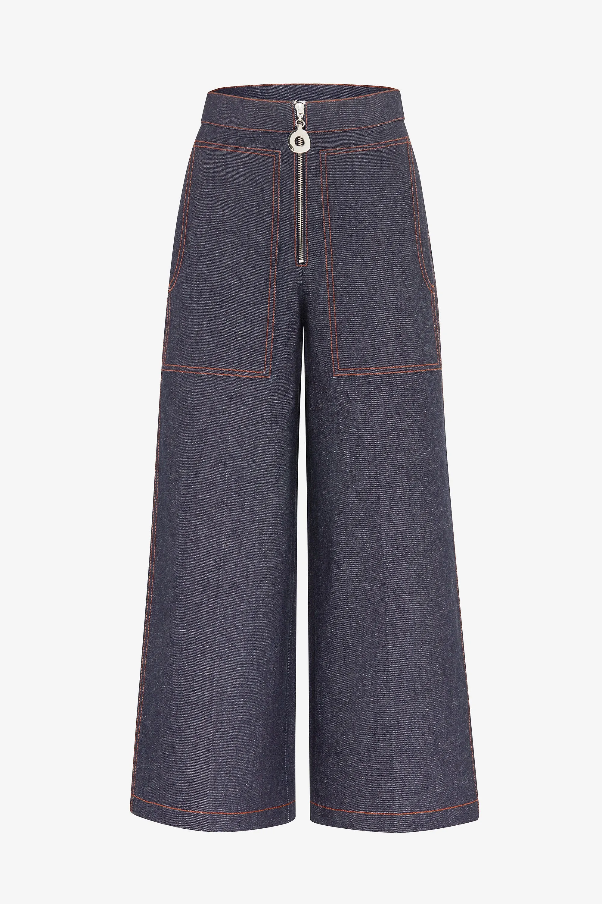 INDIGO DENIM CROPPED WIDE LEG PANT