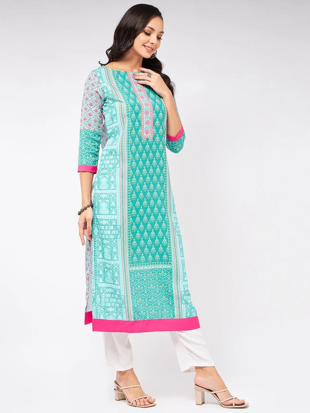 Jaipur Haat Placement Quarter Sleeves Kurta