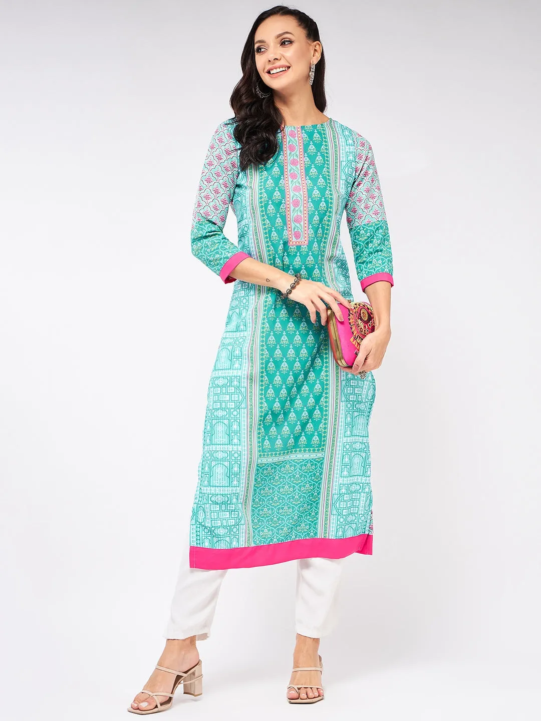 Jaipur Haat Placement Quarter Sleeves Kurta