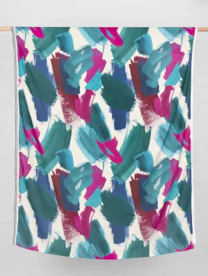 Large Abstract Brushstroke Print Viscose - Cream   Magenta   Teal   Green - Swatch