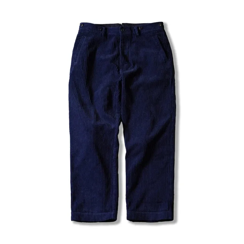 Men's Indigo Corduroy Work Pants - Straight High Waist Trousers