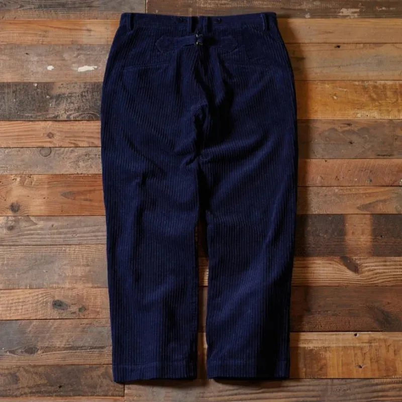 Men's Indigo Corduroy Work Pants - Straight High Waist Trousers