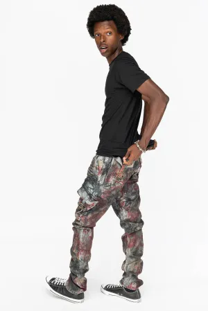 MENS MILITARY STYLE CARGO PANTS IN CHARLIE RED WASH