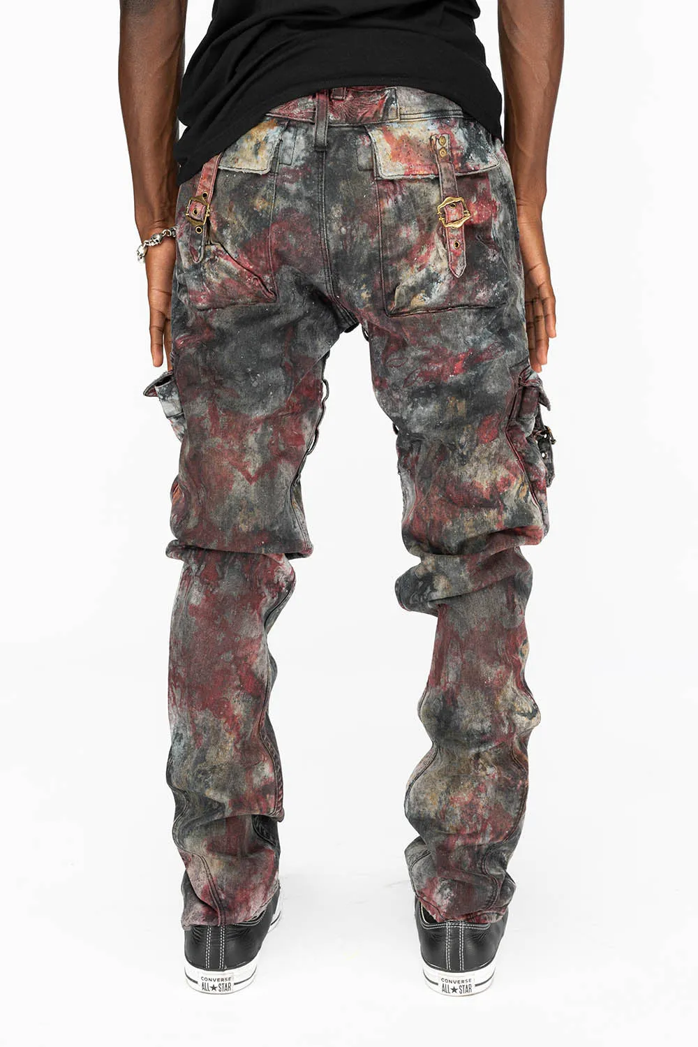 MENS MILITARY STYLE CARGO PANTS IN CHARLIE RED WASH