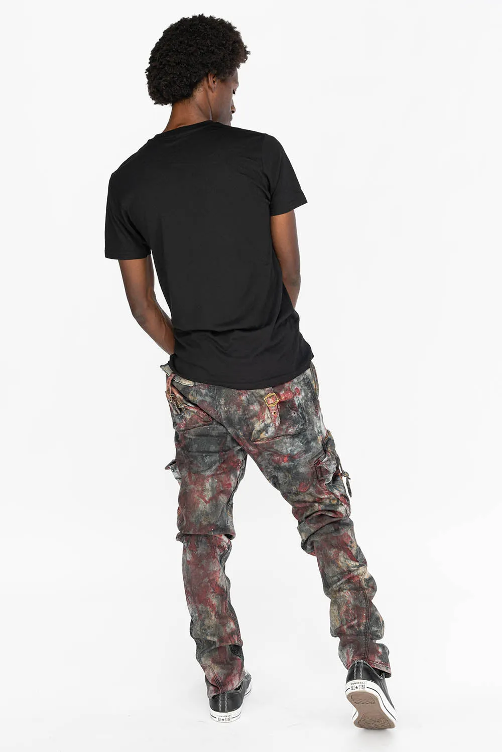 MENS MILITARY STYLE CARGO PANTS IN CHARLIE RED WASH