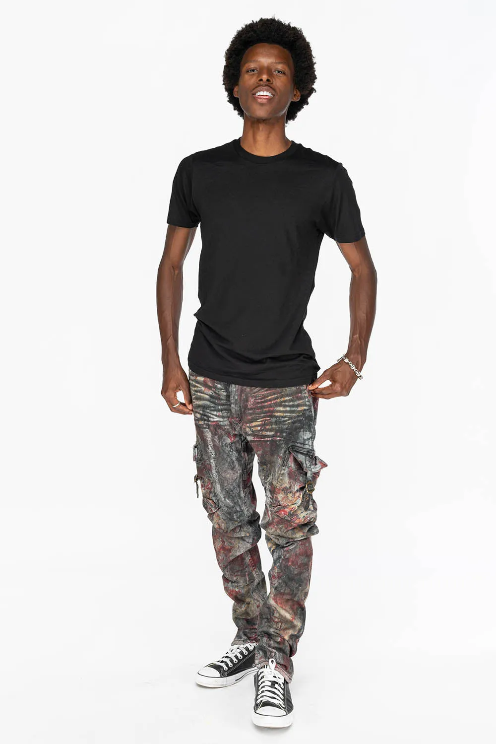 MENS MILITARY STYLE CARGO PANTS IN CHARLIE RED WASH