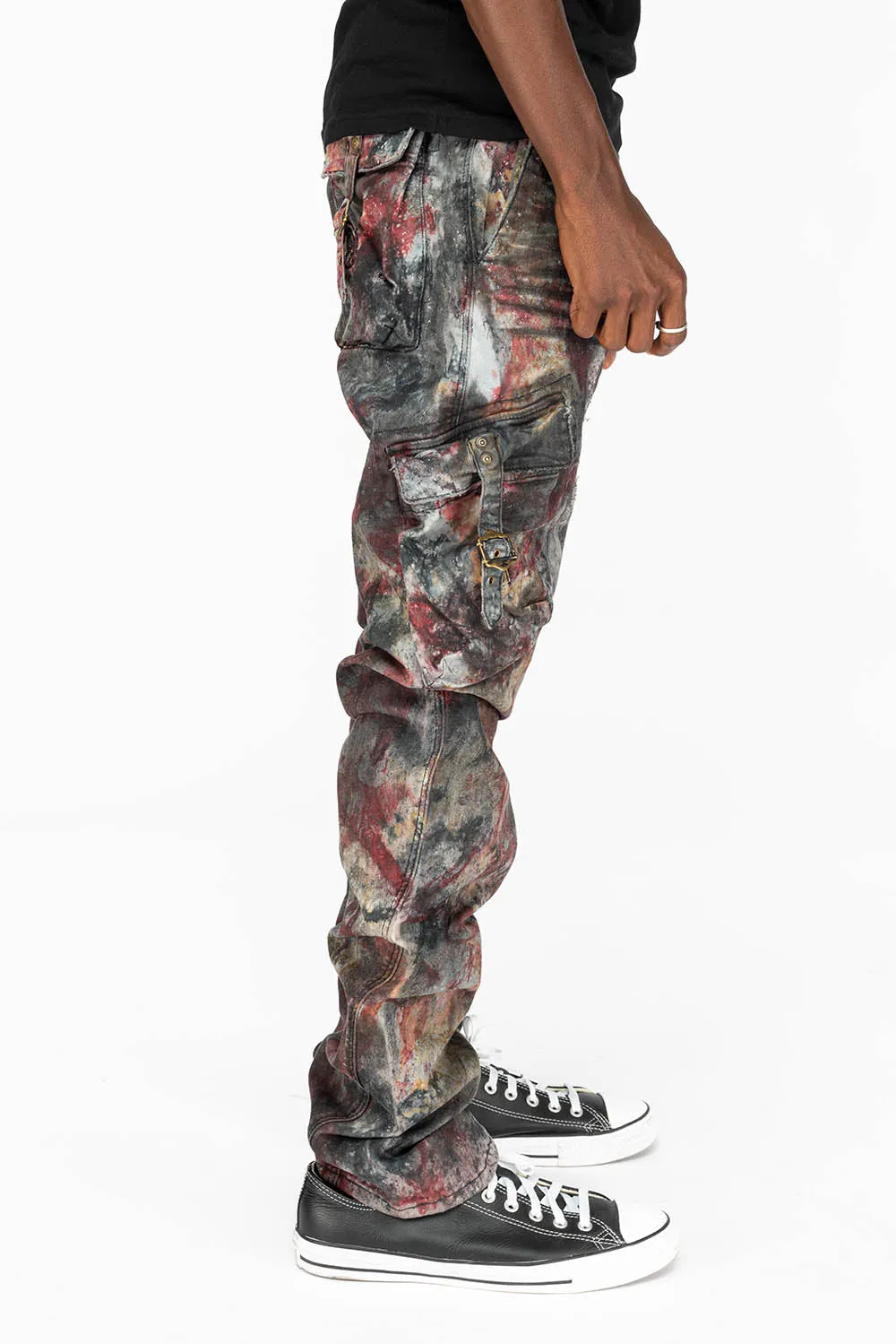 MENS MILITARY STYLE CARGO PANTS IN CHARLIE RED WASH