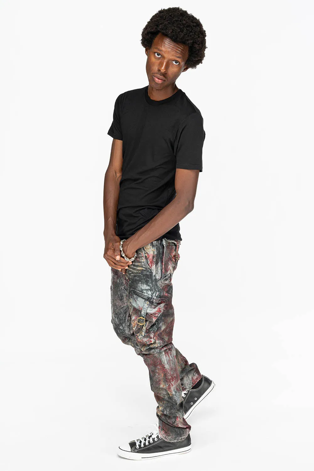 MENS MILITARY STYLE CARGO PANTS IN CHARLIE RED WASH