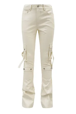 Men's PU Leather Cargo Stacked Pants