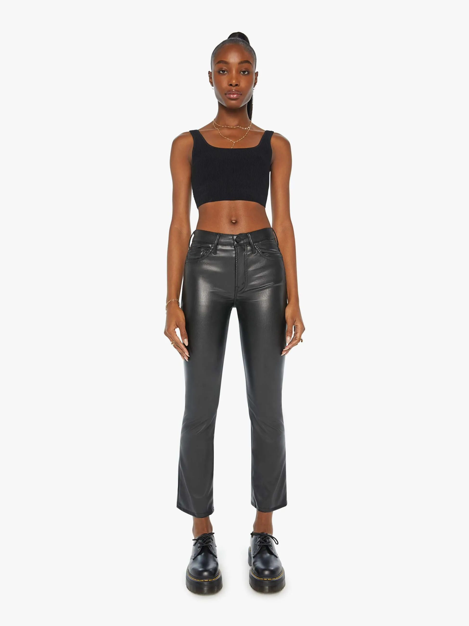 Mother - The Insider Flood Faux Leather Pant in Black