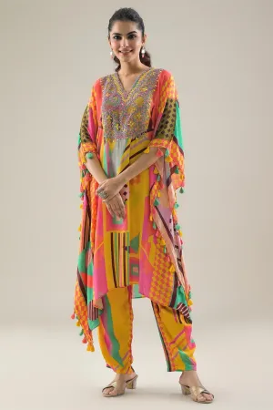 Multicolor Digital Printed Crepe Silk Kaftan Set