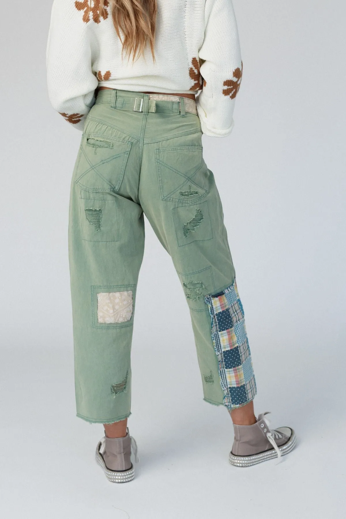 Offshore Patchwork Detail Pants - Light Green