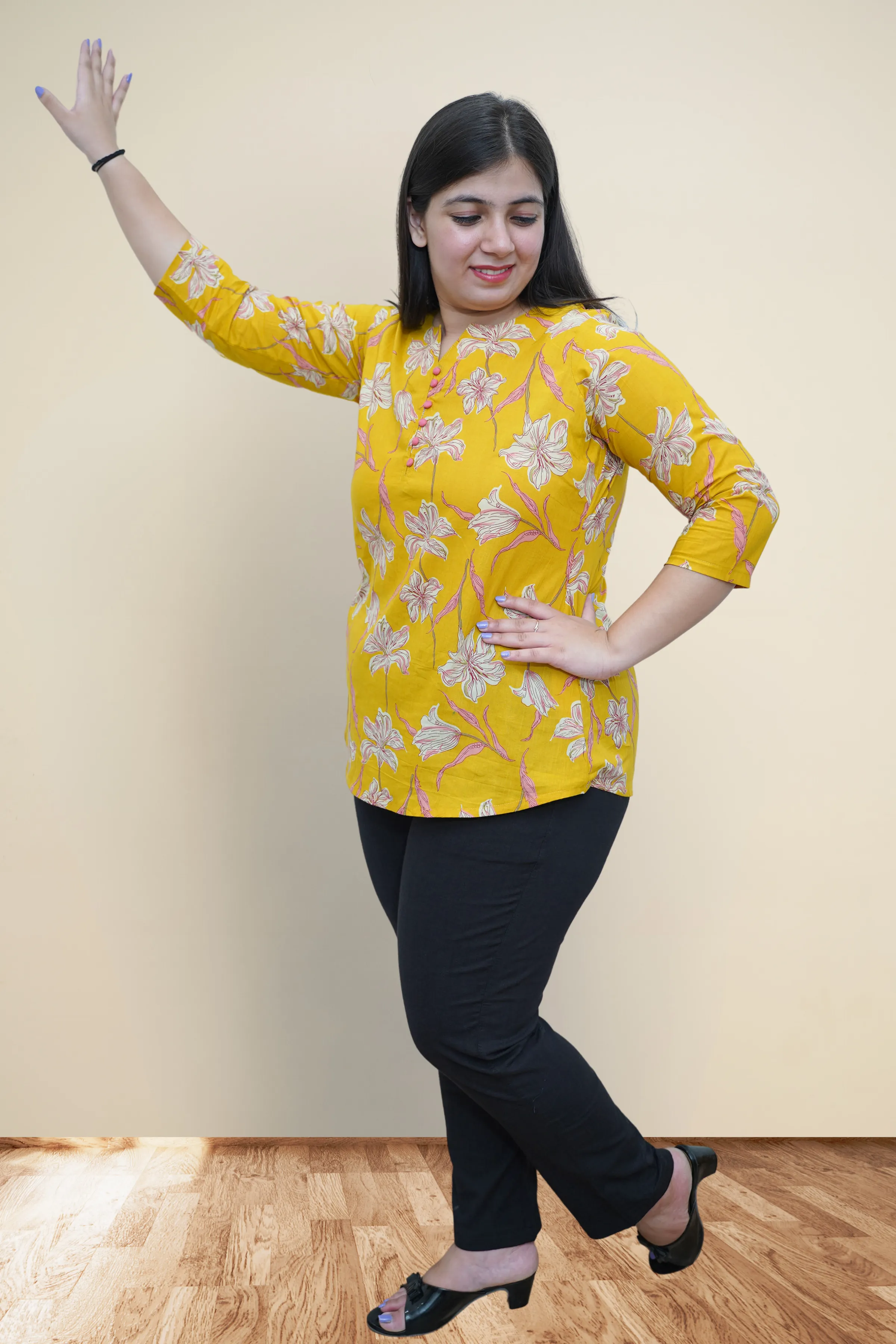 Pansy Yellow Floral Cotton Kurta